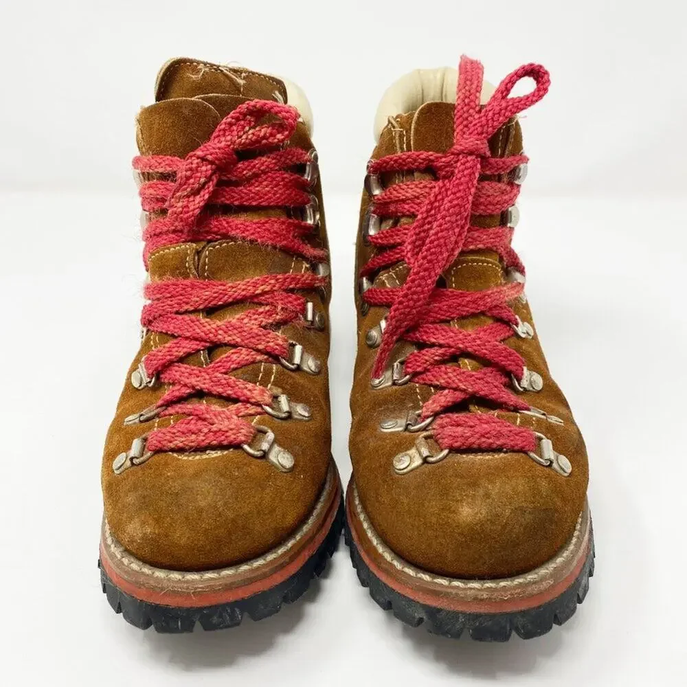 Vintage Unbranded Brown Suede Mountaineer Boots Lace Up Size 6.5 Vibram Soles - Picture 2 of 8